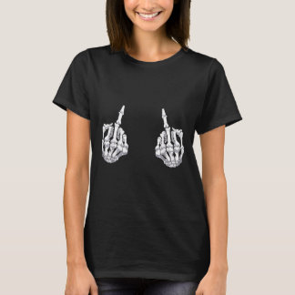 T-shirt Main de squelette Halloween Os Doigt du milieu Crâ