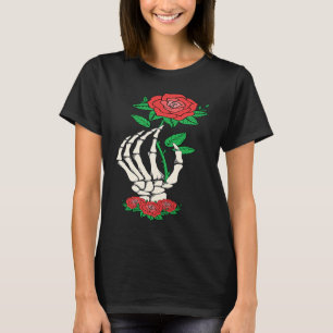 T-shirt Main de squelette Rose rouge Fleur Saint-Valentin
