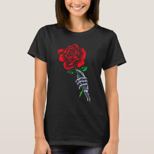 T-shirt Main de squelette tenant une rose _ Fleur rouge es