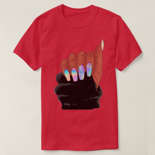 T-shirt Main femme afro avec ongles holographes (Design devant)