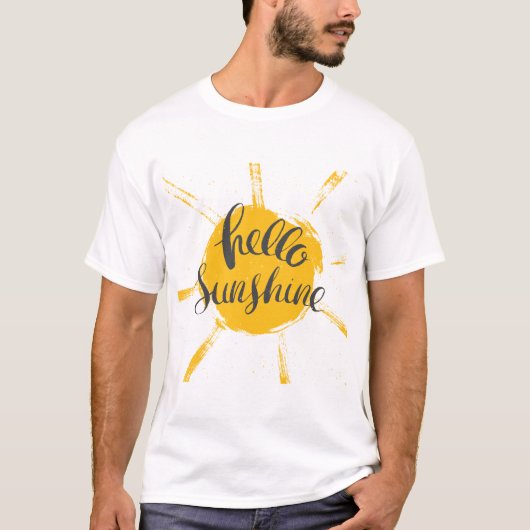 T-shirt Main Jaune Dessinée Sun Hello Sunshine Image Texte (Devant)