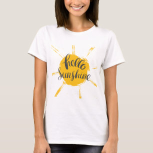 T-shirt Main Jaune Dessinée Sun Hello Sunshine Image Texte