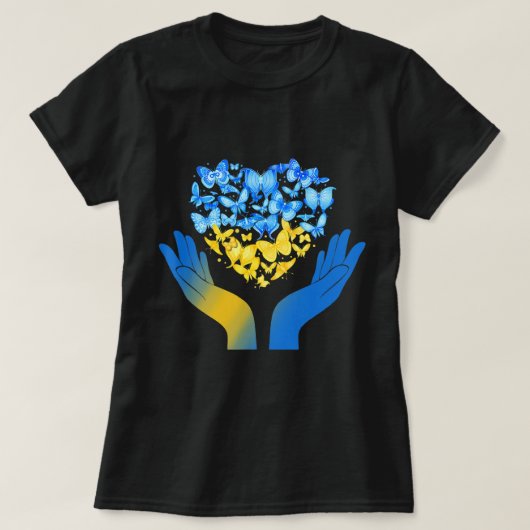 T-shirt Main Love Heart Butterfly Ukrainien Drapeau Stand (Design devant)