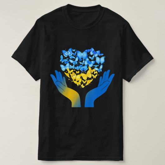 T-shirt Main Love Heart Butterfly Ukrainien Drapeau Stand  (Design devant)