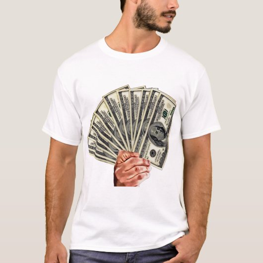 T-shirt main tenir cent dollars billets argent art (Devant)