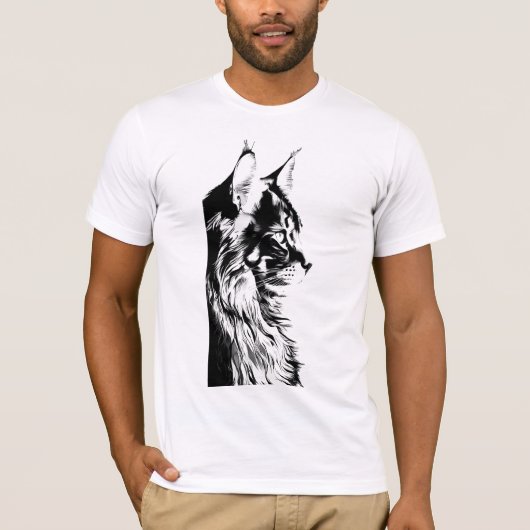 T-shirt Maine Coon B+C White T-Shirt: Jersey Cat Print (Devant)