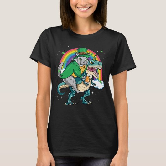 T-shirt Maine Coon Beer Dino Rex Horn Rainbow Cat (Devant)