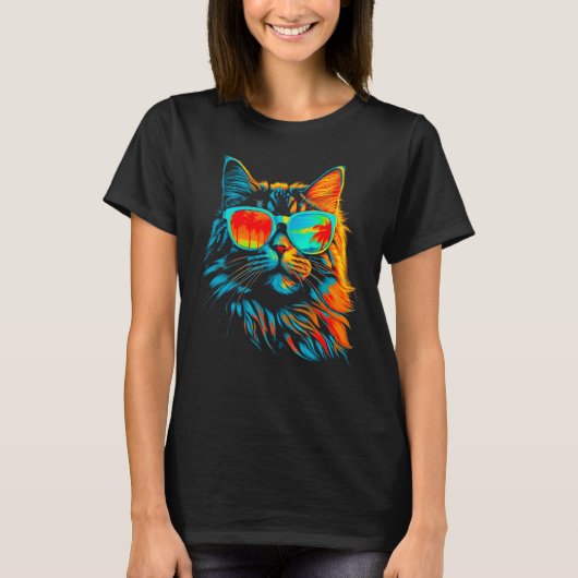 T-shirt Maine Coon Cat Cool Summer (Devant)