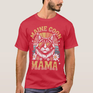 T-shirt Maine Coon Cat Mama Floral Vintage 60s 70s Lunette