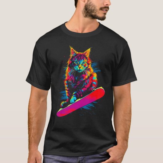 T-shirt Maine Coon Cat Snowboarding (Devant)