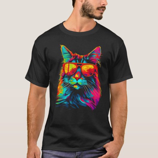 T-shirt Maine Coon Cat Sunglasses (Devant)