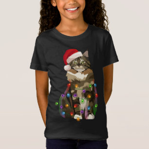 T-Shirt Maine Coon Chat Noël Lumières Noël Amoureux des ch