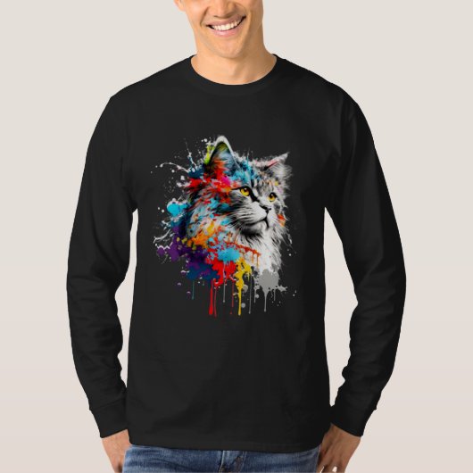 T-shirt Maine Coon Paint Splatter Cat Splatter Paint (Devant)