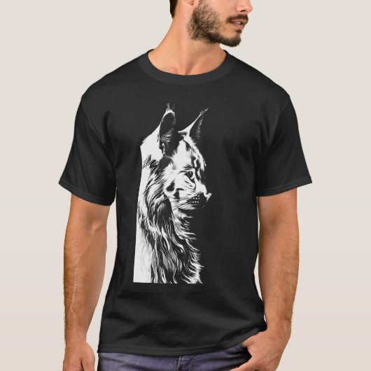 T-shirt Maine Coon T-Shirt: Men's Black & White Cat (Devant)