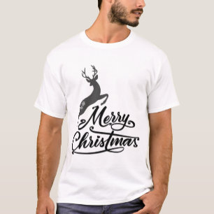 T-shirt Mains De Noël Écrite, Cerf De Jumping Et Flocon 