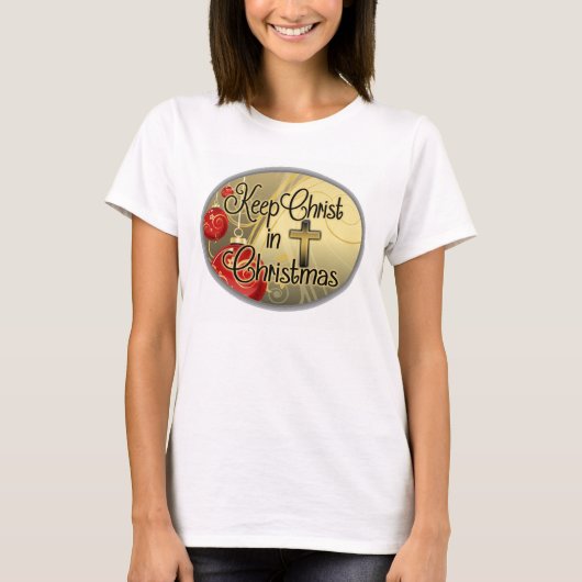 T-shirt Maintenez le Christ dans Noël, or/chrétien rouge (Devant)