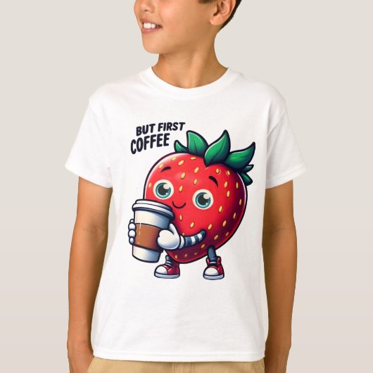 T-shirt Mais Premier Café - Cute Louveur de café fraise (Devant)
