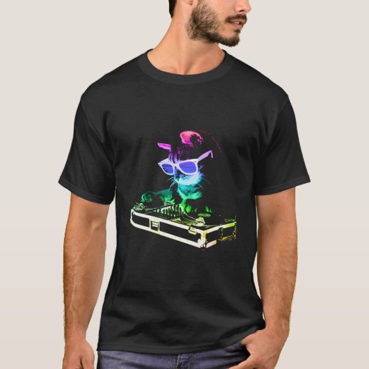 T-shirt Maison Chat Rainbow Dj Chat Kitty (Devant)