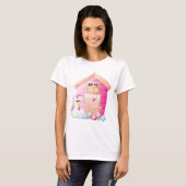 T-shirt Maison de poulets et de poules roses avec fleurs (Devant entier)