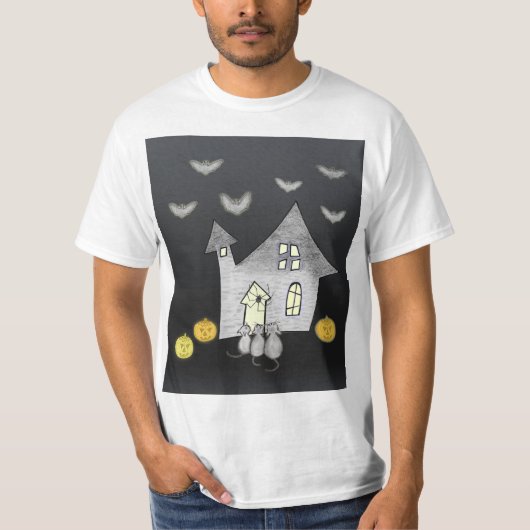 T-shirt Maison d'Halloween, Chats noirs, Chats, Chauves-so (Devant)