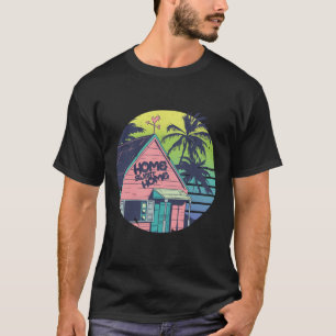 T-shirt Maison d'île tropicale Art Rétro du Coucher de Sol