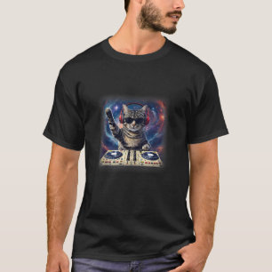 T-shirt Maison DJ Cat Galaxy DJ Cat Kitty sur disque Tourn