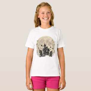 T-shirt Maison éffrayante hantée avec Pleine lune et fantô
