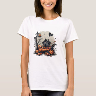 T-shirt Maison hantée d'Halloween effrayante avec citrouil