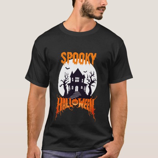 T-shirt Maison Hantée éffrayante Halloween Art (Devant)