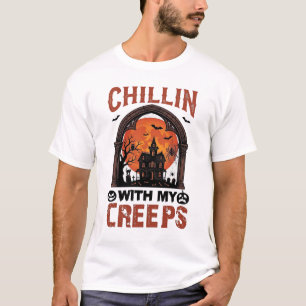 T-shirt Maison hantée Halloween Chillin Creeps Lune Orange