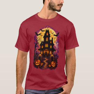 T-shirt Maison Hantée Halloween Nuit Sombre Pleine Lune