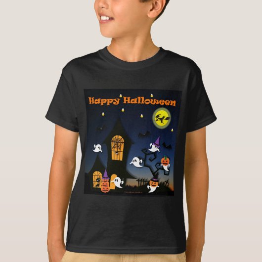 T-shirt Maison hantée joyeuse Halloween (Devant)