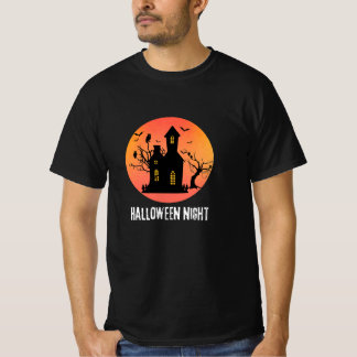 T-shirt Maison Hantée Nuit d'Halloween Hiboux Pleine Lune