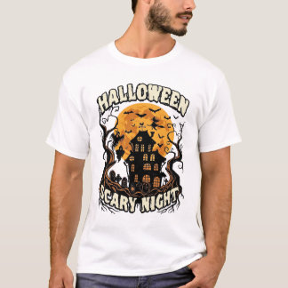 T-shirt Maison Hantée Nuit Effrayante Halloween Pleine Lun