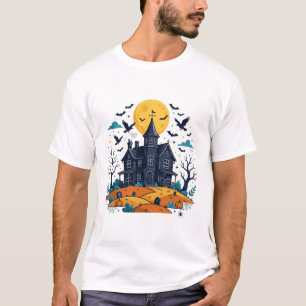 T-shirt Maison Hantée Pleine Lune Chauves-Souris Halloween