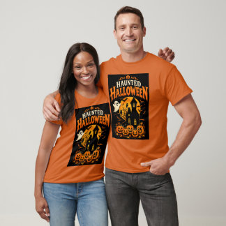 T-shirt Maison Hantée Rétro & Citrouilles Halloween