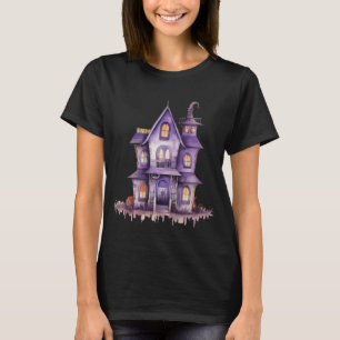 T-shirt Maison hantée violette Halloween noir