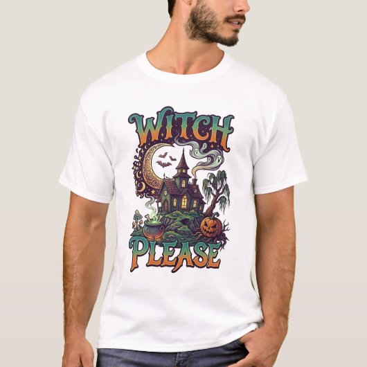 T-shirt Maison Hantée Witch Please Chaudron Croissant de L (Devant)