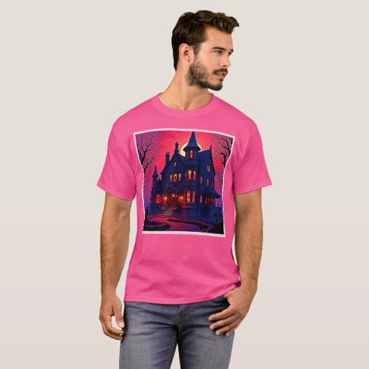 T-shirt Maison Haunted éffrayant à Dusk Design (Devant entier)