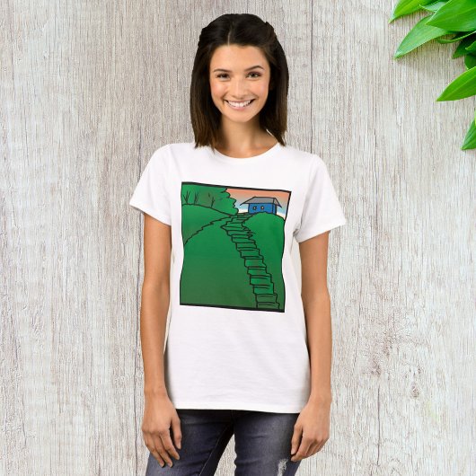 T-shirt Maison sur une colline verte