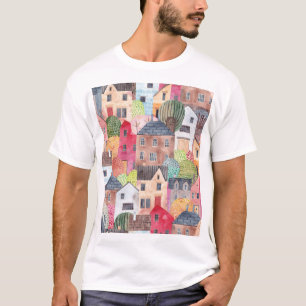 T-shirt Maisons Abstraites : Aquarelle Arrière - plan sans