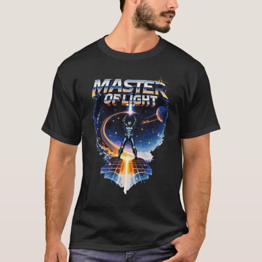 T-shirt Maître de la Lumière – Guerrier Néon Rétro Sci-Fi (Devant)