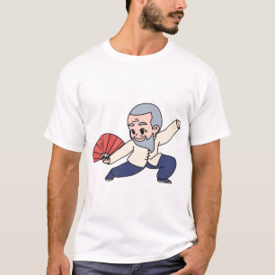 T-shirt Maître de Tai Chi mignon avec éventail en dessin a