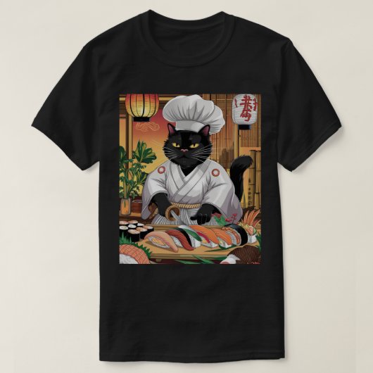 T-shirt Maître Sushi Chat Noir (Design devant)