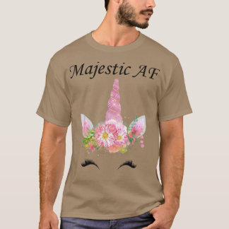 T-shirt Majestic AF, Magique Cute Unicorn Visage rose Flor