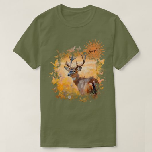 T-shirt Majestic Deer in a Field of Wildflowers (Design devant)