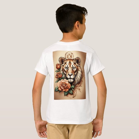 T-shirt Majestic Fusion : Lionne et tatouage Rose T-- (Dos entier)