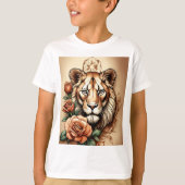 T-shirt Majestic Fusion : Lionne et tatouage Rose T-- (Devant)