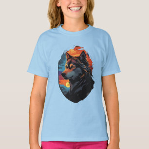 T-shirt Majestic Husky contre le coucher du soleil vue de 