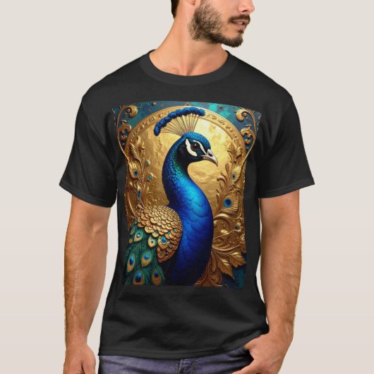 T-shirt Majestic Peacock – Ornate Plumage in Golden Frame (Devant)